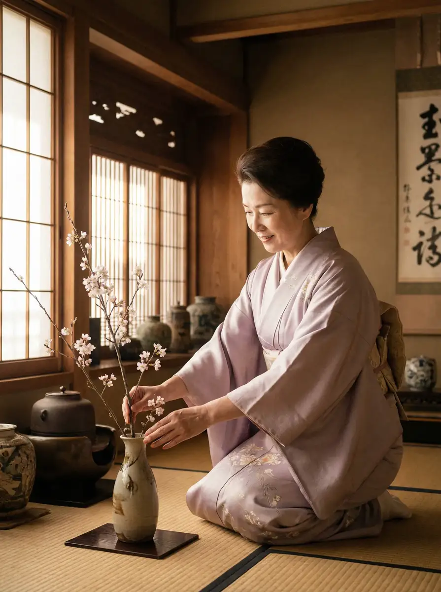 一位优雅的 18视频-18视频 高清播放|吃瓜爆料18视频聚集地 在和室中插花